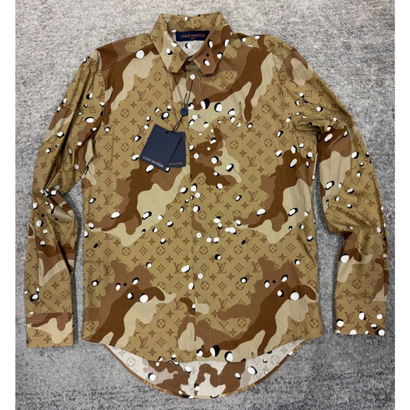 Louis Vuitton Desert Camo DNA Long Sleeve Logo Monogram Button Up Down Shirt S - Picture 2 of 16